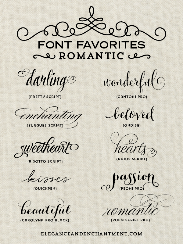 In this post, you'll find a collection of ten romantic font ideas for wedding invitations, branding, and more!