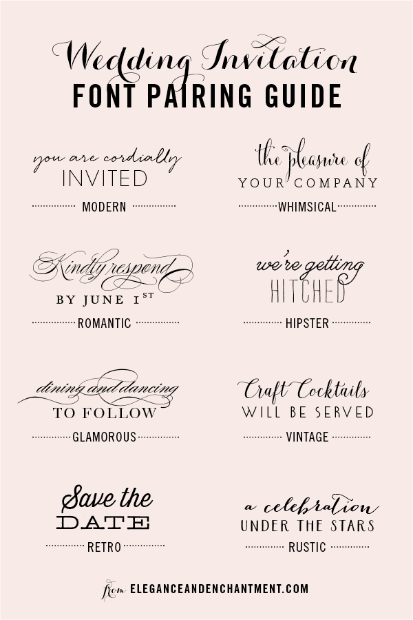 Wedding Invitation Font and Pairing Guide from Elegance and Enchantment // Great combinations of script and serif/sans serif typography for any style!