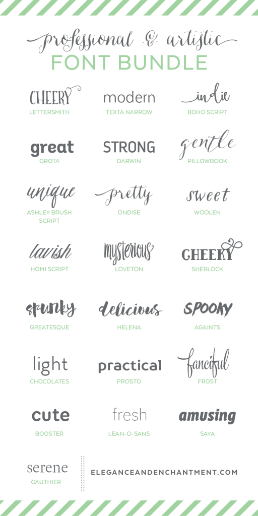 Professional and Artistic Font Bundle - a collection of typefaces in a variety of styles to keep you covered for any project that comes your way! Perfect for graphic designers, bloggers, crafters and creatives.