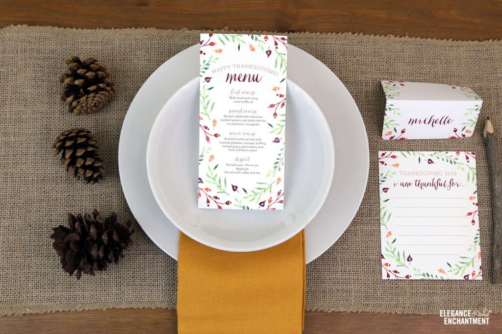 Elegance and Enchantment Free Thanksgiving Menu Card Printable - Two sizes included
