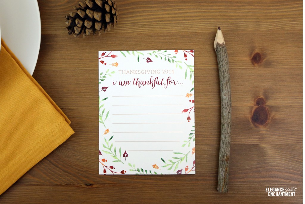 Elegance and Enchantment Free Thanksgiving "I am thankful for..." card printable