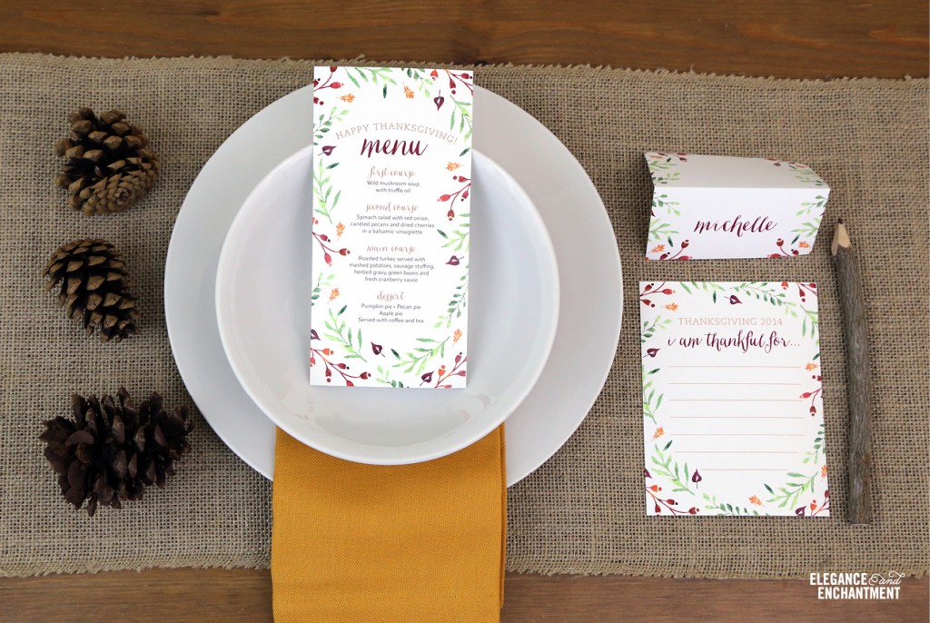 Elegance and Enchantment Free Thanksgiving "I am thankful for..." card printable