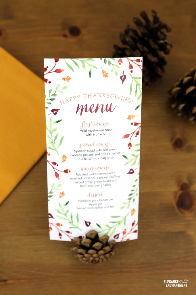 Elegance and Enchantment Free Thanksgiving Menu Card Printable - Two sizes included