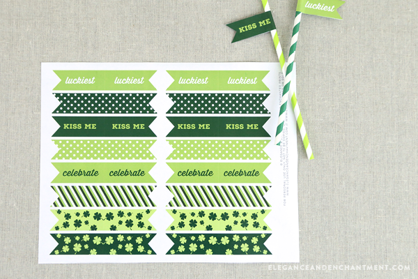 Free St. Patrick's Day Party Flag printables for food, cupcakes, straws and more. // Design from Elegance & Enchantment