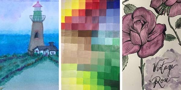 Elegance and Enchantment Creative Challenge Month 2 Results - This session was all about watercolor painting!