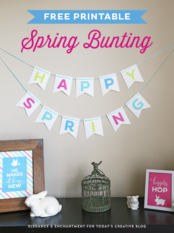 Free printable multi-color “Happy Spring” bunting banner. Perfect for Easter and Spring home decor, or a party/celebration. // Design by Elegance & Enchantment for Today’s Creative Blog.