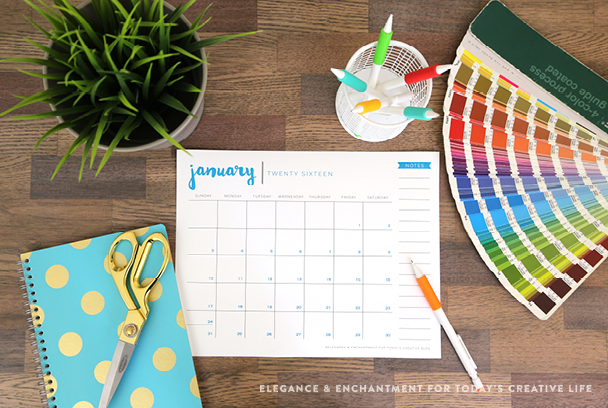 Stay organized with this totally fun, totally free 2016 printable calendar. Each month boasts a different color and space to keep track of everything in your fabulously busy and blessed life. Designs by Elegance and Enchantment for Today’s Creative Life. 