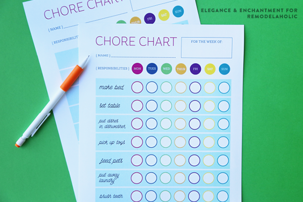 Kick off the new year with new responsibilities! Download this free printable chart for your kids to keep track of their chores and to work toward their goals. Design by Elegance and Enchantment for Remodelaholic.