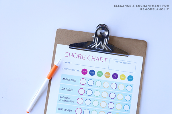 Kick off the new year with new responsibilities! Download this free printable chart for your kids to keep track of their chores and to work toward their goals. Design by Elegance and Enchantment for Remodelaholic.