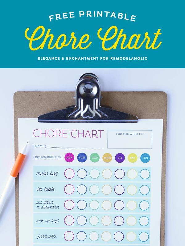 Kick off the new year with new responsibilities! Download this free printable chart for your kids to keep track of their chores and to work toward their goals. Design by Elegance and Enchantment for Remodelaholic.