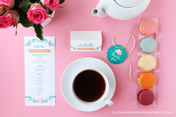 Hosting a Tea Party? This set of free printables would make the perfect addition to your table. The trio of designs includes menu cards, place cards and thank you tags and can be customized with your own text. Print using Avery.com/print or your own paper and printer. Best of all, they can be used for any type of celebration, including a Baby Shower, Bridal Shower, Girls Night, Bachelorette, Mother’s Day Brunch, Bridal Luncheon, First Communion, Easter, or Springtime Gathering. Designs from Elegance and Enchantment.