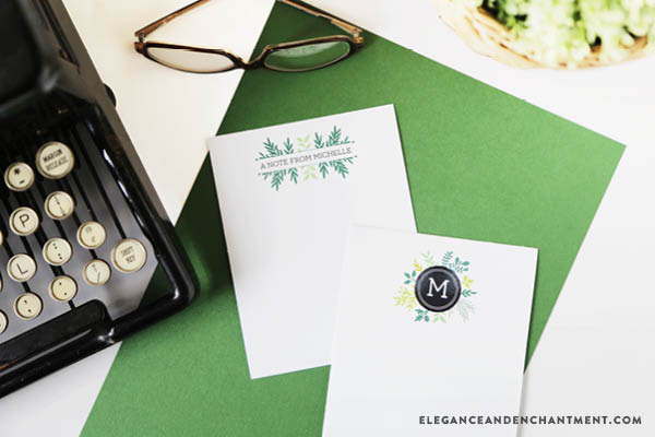 Celebrate National Letter Writing Month with these free printable note cards and stickers! There are two different botanical designs to choose from and are formatted so that you can customize with your own name and monogram. Best of all, they are compatible with Avery products for easy printing. Designs by Elegance & Enchantment.