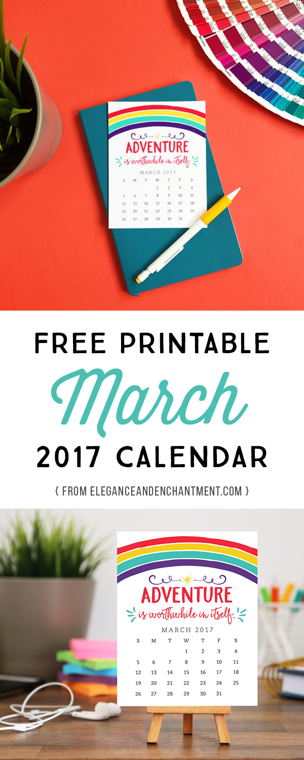 Pretty your workspace with this free printable calendar card for March 2017. New calendars are released every month! // Design from Elegance and Enchantment.