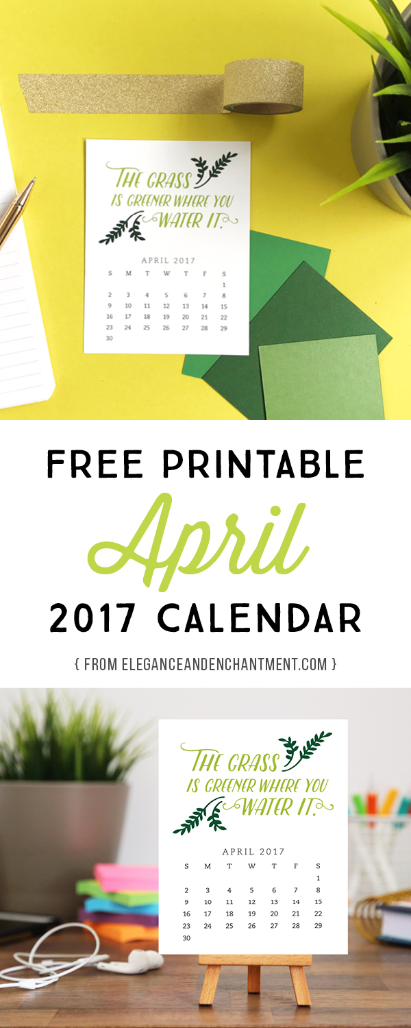 Pretty your workspace with this free printable calendar card for April 2017. New calendars are released every month! // Design from Elegance and Enchantment.
