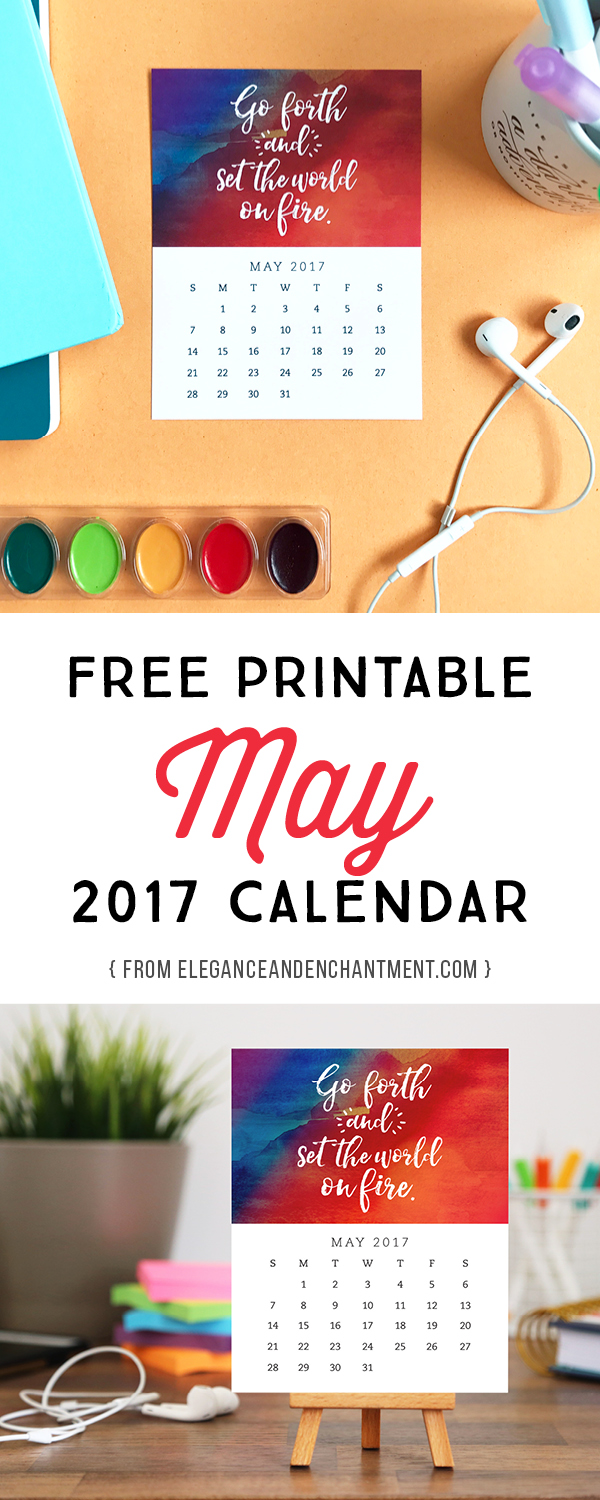 Pretty your workspace with this free printable calendar card for May 2017. New calendars are released every month! // Design from Elegance and Enchantment.