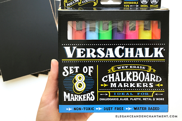 The easiest, cleanest, safest, and most fun way to create chalkboard projects: Versachalk! These colorful chalkboard markers allow you to create tons of artwork + gifts— plus provide a great activity for the kids. In this post, you’ll learn how to take a piece of printable art and transfer it to a chalkboard, mess free. // From Elegance and Enchantment, in partnership with Versachalk. 