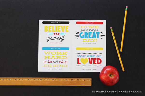 Back to School Printables for students and teachers. Download all of these classroom goodies for free! Includes printable-customizable lunch box notes and printable “property of” stickers. Compatible with Avery Products 8387 and 22806 for easy printing! Designs from Elegance and Enchantment in partnership with Avery.
