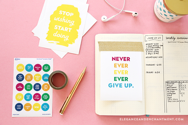 Planner and Journaling Printables for everyone who loves to plan in the prettiest way. Download all of these colorful goodies for free! Includes printable tip in cards with encouraging quotes and printable planner stickers. Compatible with Avery Products 8387 and 41568 for easy printing! Designs from Elegance and Enchantment in partnership with Avery.
