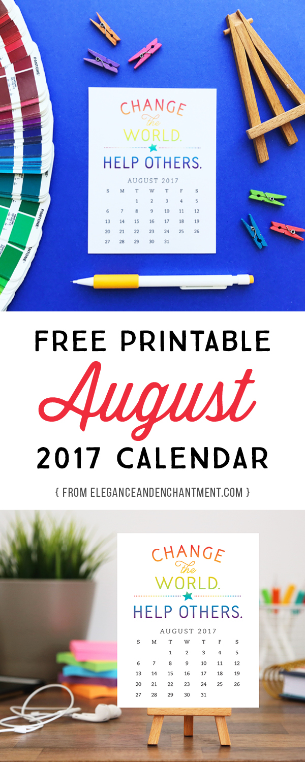 Pretty your workspace with this free printable calendar card for August 2017. New calendars are released every month! // Design from Elegance and Enchantment.