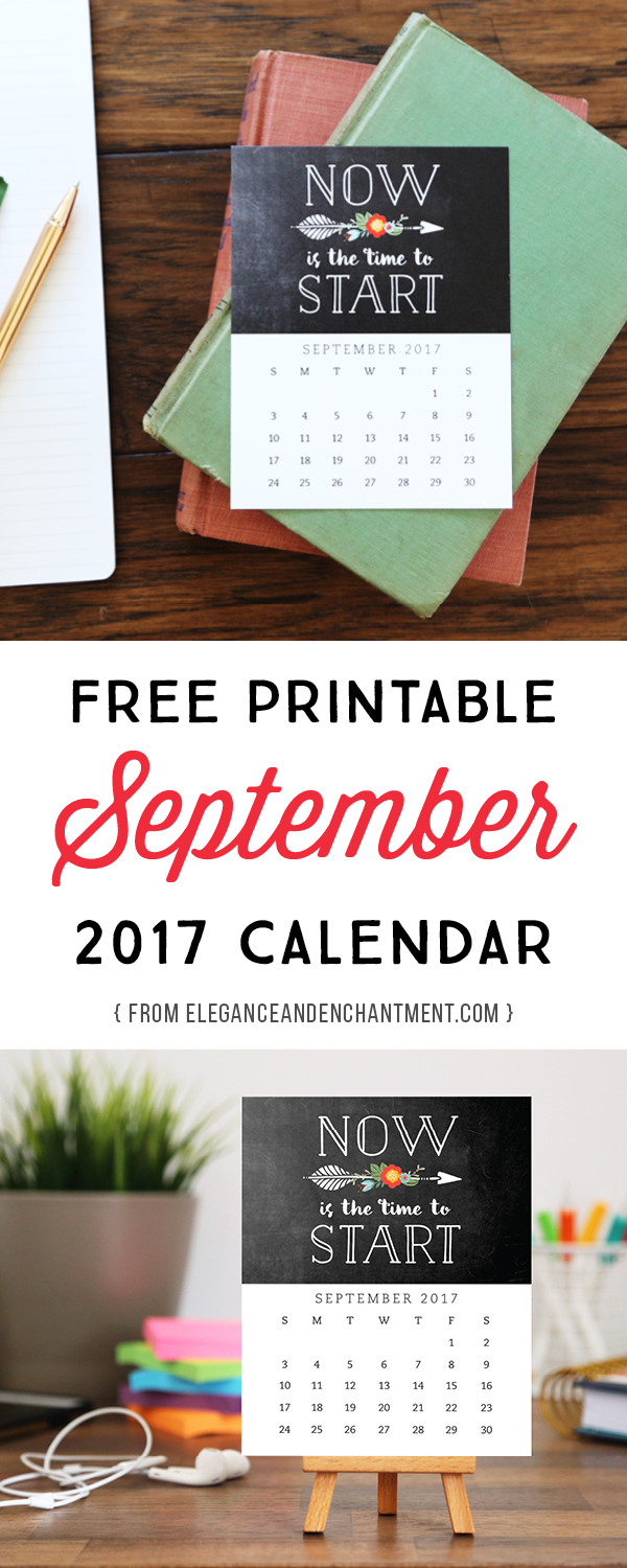 Pretty your workspace with this free printable calendar card for September 2017. New calendars are released every month! // Design from Elegance and Enchantment.