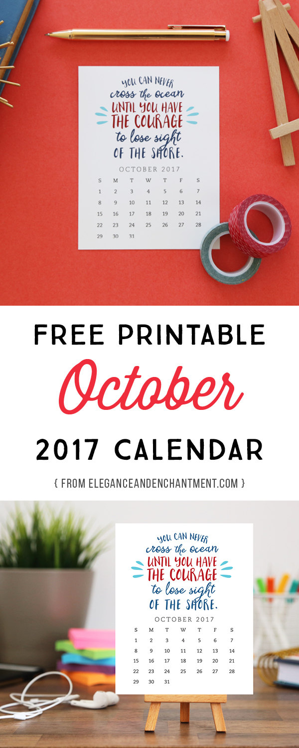 Pretty your workspace with this free printable calendar card for October 2017. New calendars are released every month! // Design from Elegance and Enchantment.