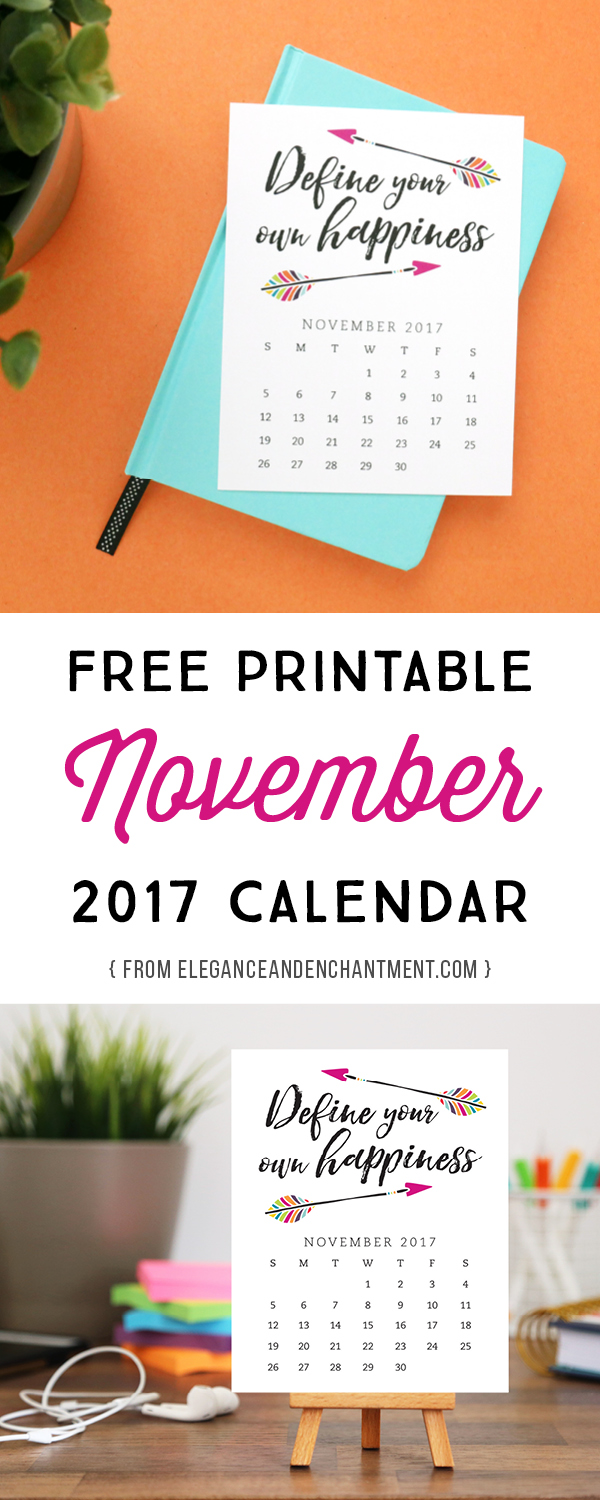 Pretty your workspace with this free printable calendar card for November 2017. New calendars are released every month! // Design from Elegance and Enchantment.