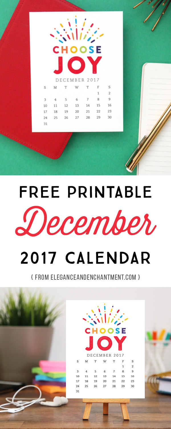Pretty your workspace with this free printable calendar card for December 2017. New calendars are released every month! // Design from Elegance and Enchantment.