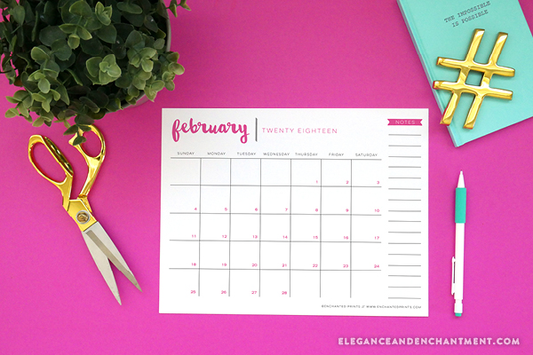 A free printable 2018 calendar download to help keep your life organized all year long. This 8.5 x 11, twelve-month PDF features a new color on every page, and requires no trimming or assembly. // from Elegance and Enchantment