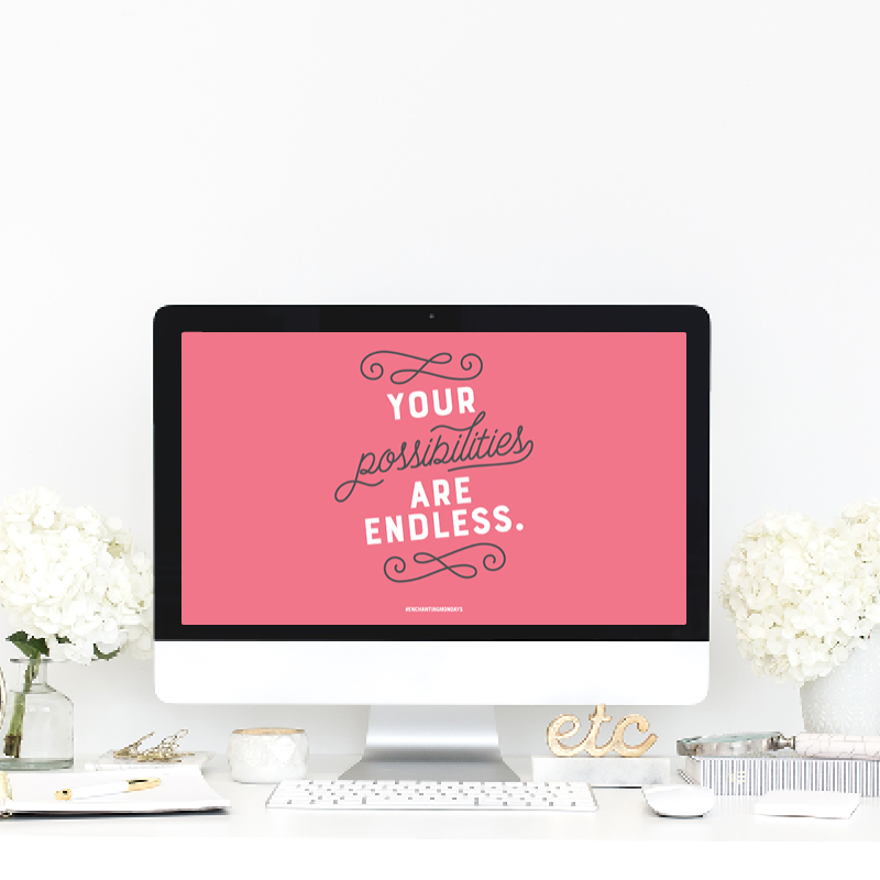 Your possibilities are endless. Enjoy these free inspirational downloads including printable art, a social graphic, and device wallpaper for you phone, tablet and desktop. New motivational designs shared every month! Spread the love by sharing with a friend! // Designs from Elegance + Enchantment
