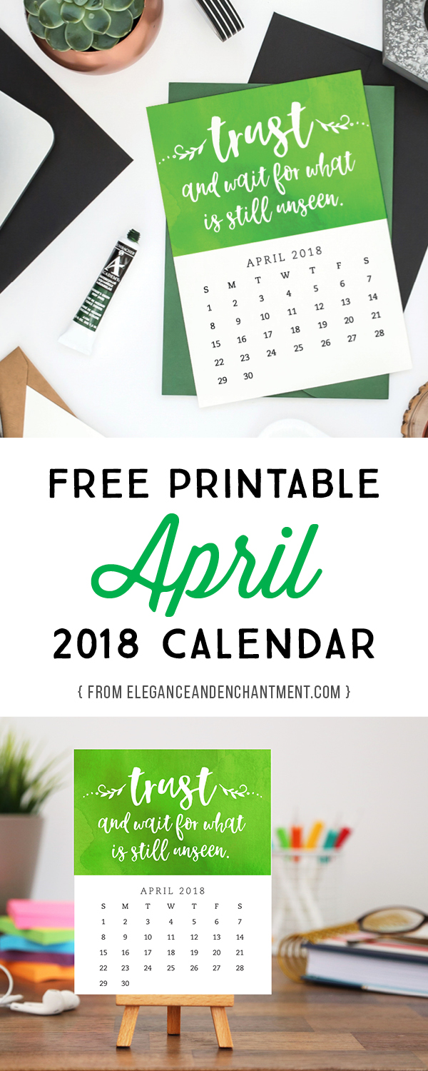 Pretty your workspace with this free printable calendar card for April 2018. New calendars are released every month! // Design from Elegance and Enchantment. #calendar #printable #stationery