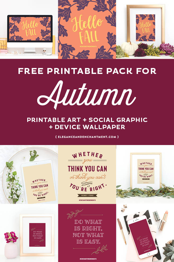 Looking for free printable art for autumn? We’ve got you covered! This post contains three free fall art printables and matching device wallpaper + social media graphics. // from Elegance and Enchantment #artprintables #autumndecor #fallprintables #socialmedia