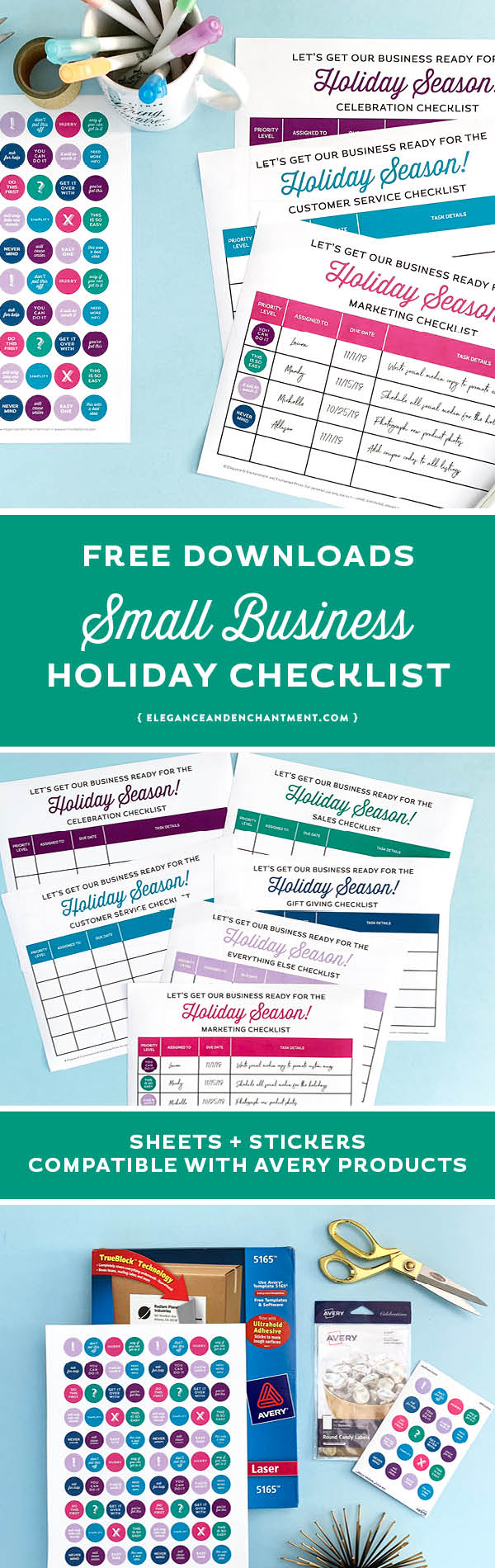 Free printable checklists and stickers to help small business and online shops prepare for the holidays! Stickers are compatible with Avery products for easy printing and use! Designs from Elegance and Enchantment. #sponsored