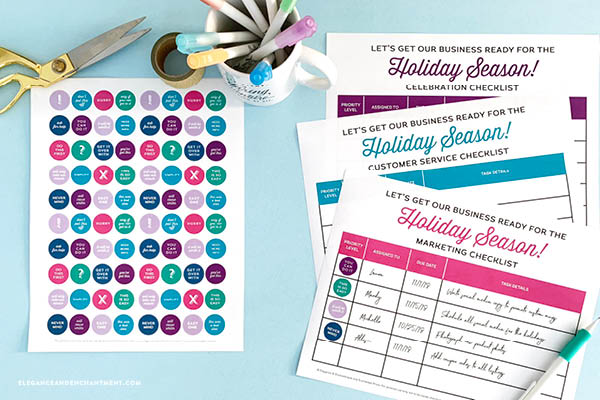 Free printable checklists and stickers to help small business and online shops prepare for the holidays! Stickers are compatible with Avery products for easy printing and use! Designs from Elegance and Enchantment. #sponsored