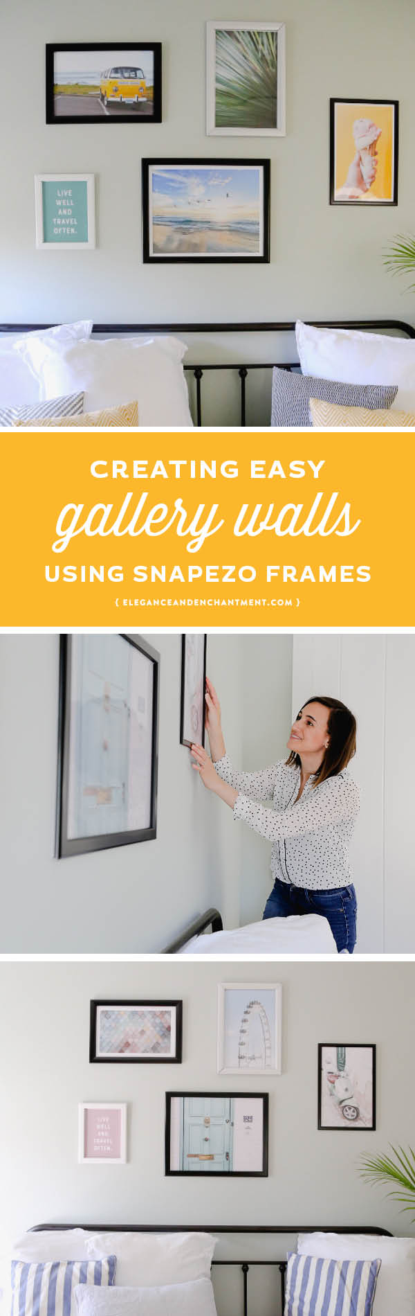 Do you like to switch up to look of your wall decor? SnapeZo has made it easy for us with their revolutionary frames. In this post, I show you how to utilize them to change your artwork while keeping your frames up on the wall. // From Elegance and Enchantment // Sponsored by SnapeZo #gallerywall